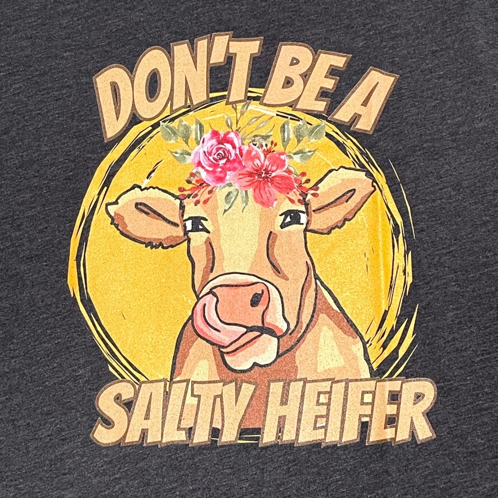 Bella Canvas Don't Be A Salty Heifer Graphic Tee Charcoal Gray Size Large NEW